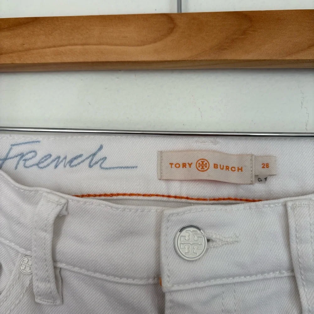 Tory Burch || Pardon My French Straight Jeans Logo Pocket White 28‎